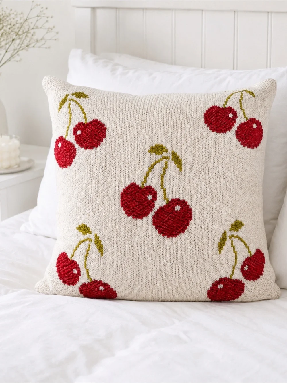 Cherry Knit Decorative Throw Pillow - 3 Piece
